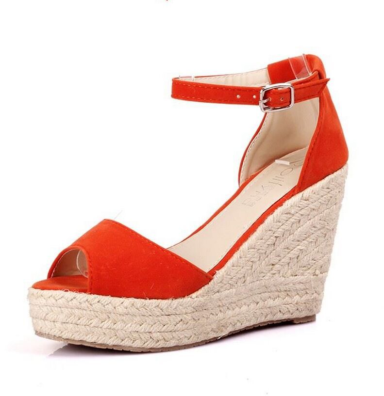 Women's peep toe wedges with ankle strap bohemia wedge sandals