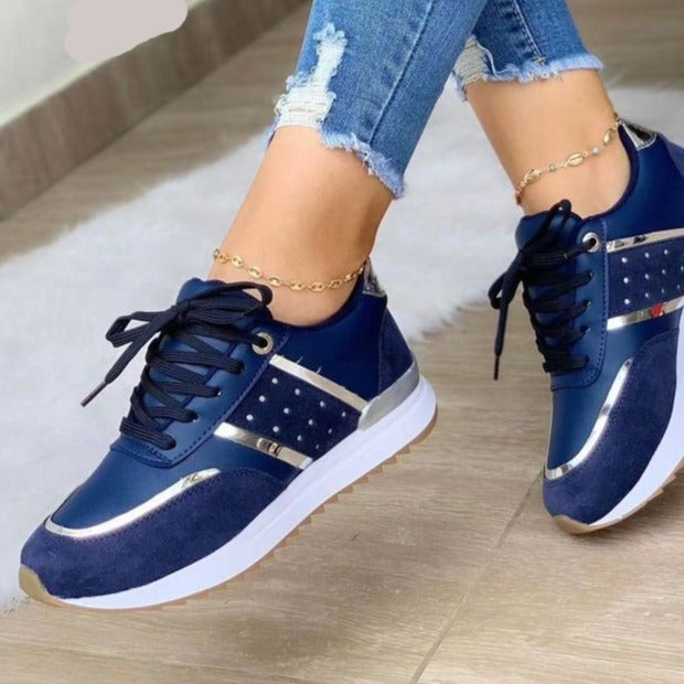 Women's platform contrast sneakers lace-up comfy walking shoes
