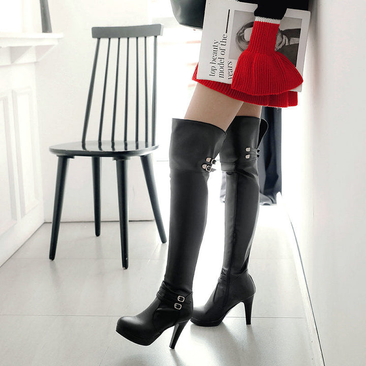 Women's slimming chunky high heels thigh high boots sexy fall winter over the knee boots