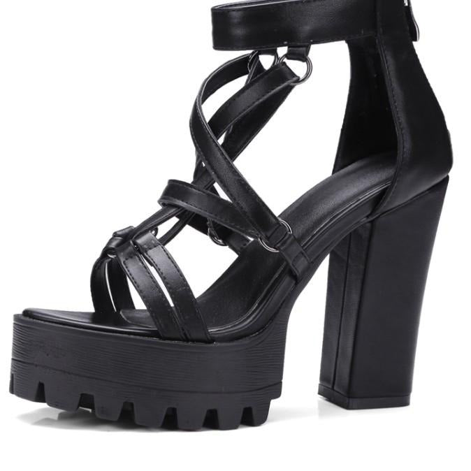 Women's strappy chunky high heels sandals chunky platform gladiator sandals Sexy high heels sandals for club