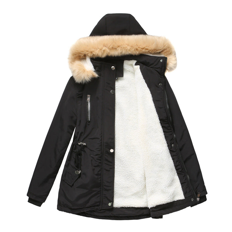 Women's thicken sherpa parka with hood removable fuzzy hooded cotton parka outerwear