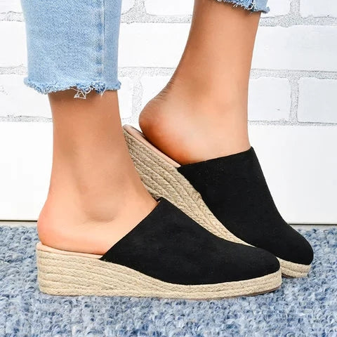 Mule Sandals Espadrilles Wedges Closed Toe Women Slide Sandals - fashionshoeshouse