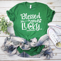 Blessed And Lucky Printed Women Tops - fashionshoeshouse