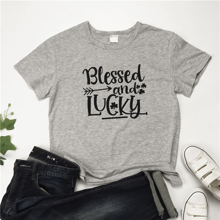 Blessed And Lucky Printed Women Tops - fashionshoeshouse