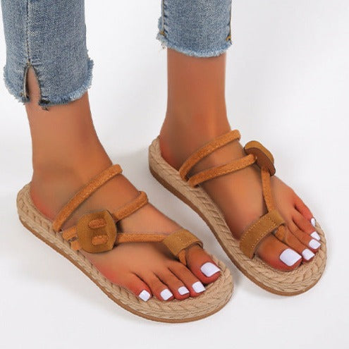 Women's summer toe ring espadrille platform slippers backless slip on beach slide sandals