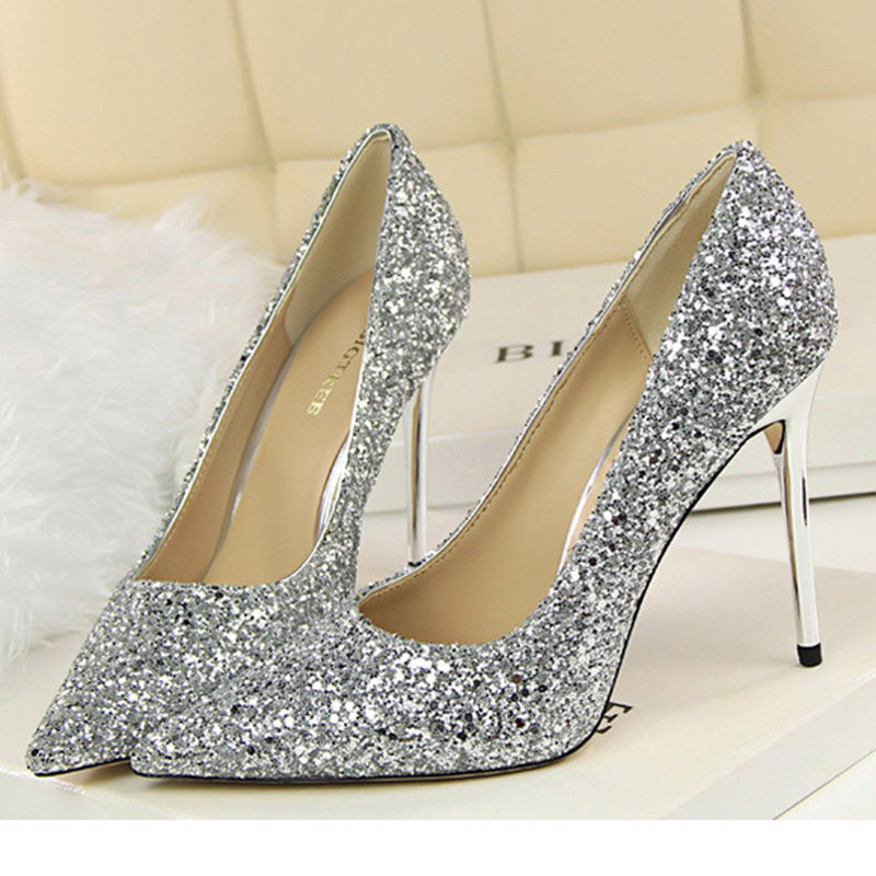 Women's rhinestone wedding high heels closed pointed toe stiletto heels