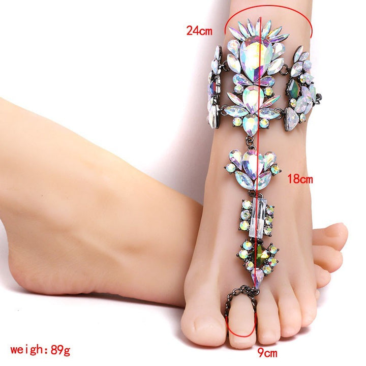 Women boho beach vacation ring toe crystal anklets