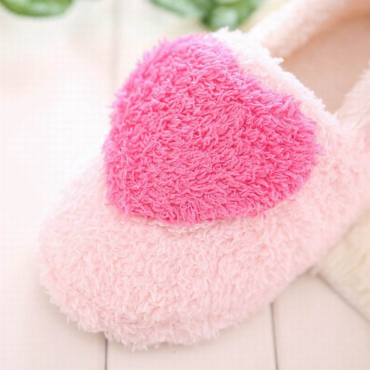 Lovely heart slippers for women soft plush warm house shoes bedroom slippers