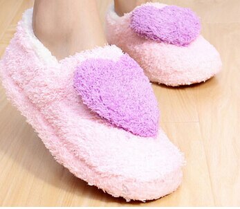 Lovely heart slippers for women soft plush warm house shoes bedroom slippers