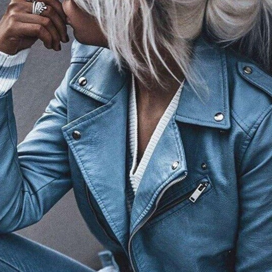 Women's fashion biker jacket slim short zipper motorcycle jacket coat