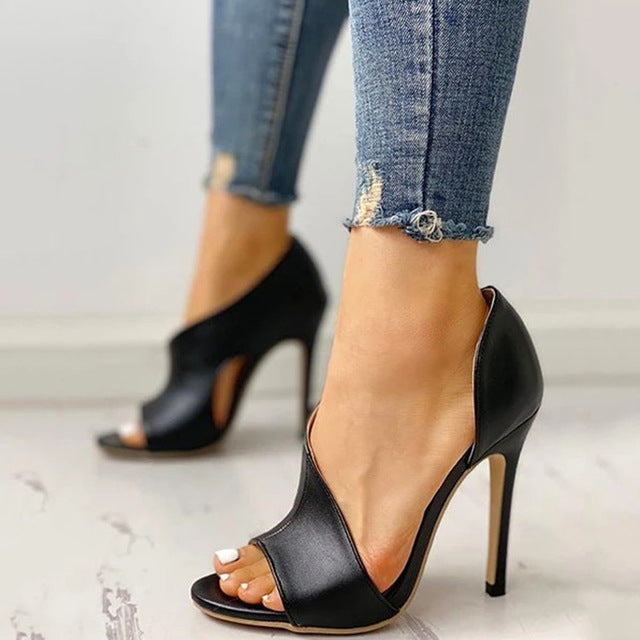 Sexy peep toe super high heels side cut out