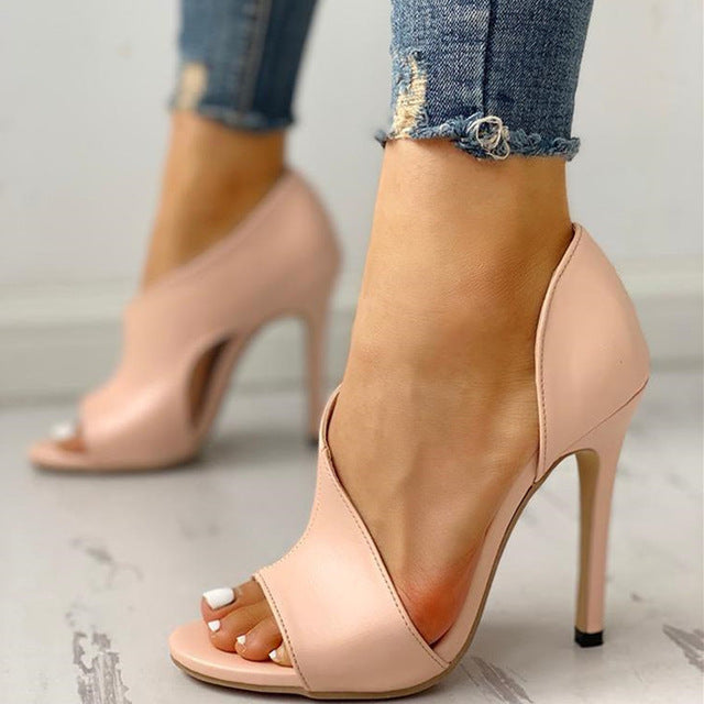 Sexy peep toe super high heels side cut out