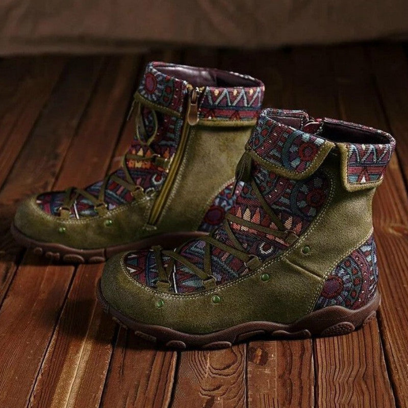 Women's retro boho ankle boots with zipper floral short boos for fall/winter