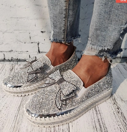 Deals of The Day Clearance Dvkptbk Sneakers for Women, Women's Fashion  Slip-On Sneakers, Rhinestones Glitter For Women, Platform Loafers Cute  Bowknot
