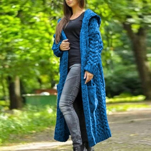 Womens's canble knit hooded long cardigan sweater open front cardigan for winter