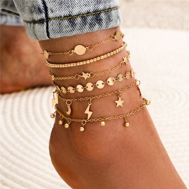 15 styles Bohemia Multilayer Beads Anklet Set Fashion Sequins Star Ankle Bracelets for Women Summer Beach Foot