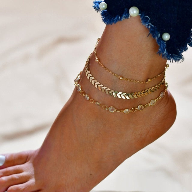 15 styles Bohemia Multilayer Beads Anklet Set Fashion Sequins Star Ankle Bracelets for Women Summer Beach Foot