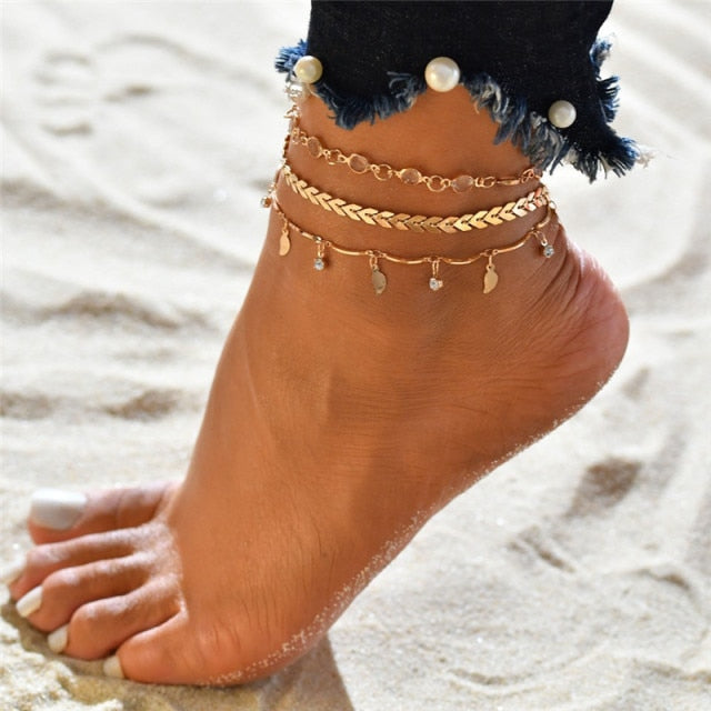 15 styles Bohemia Multilayer Beads Anklet Set Fashion Sequins Star Ankle Bracelets for Women Summer Beach Foot