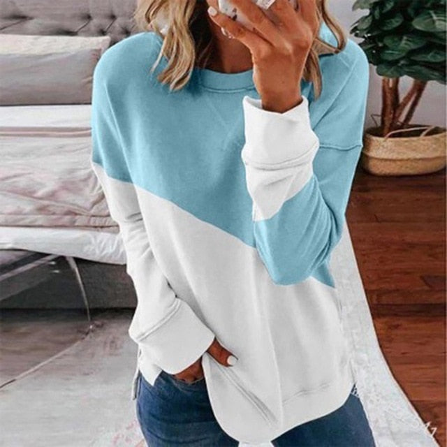 Women's pullover crewneck long sleeve sweatshirts patchwork long sleeve T-shirts