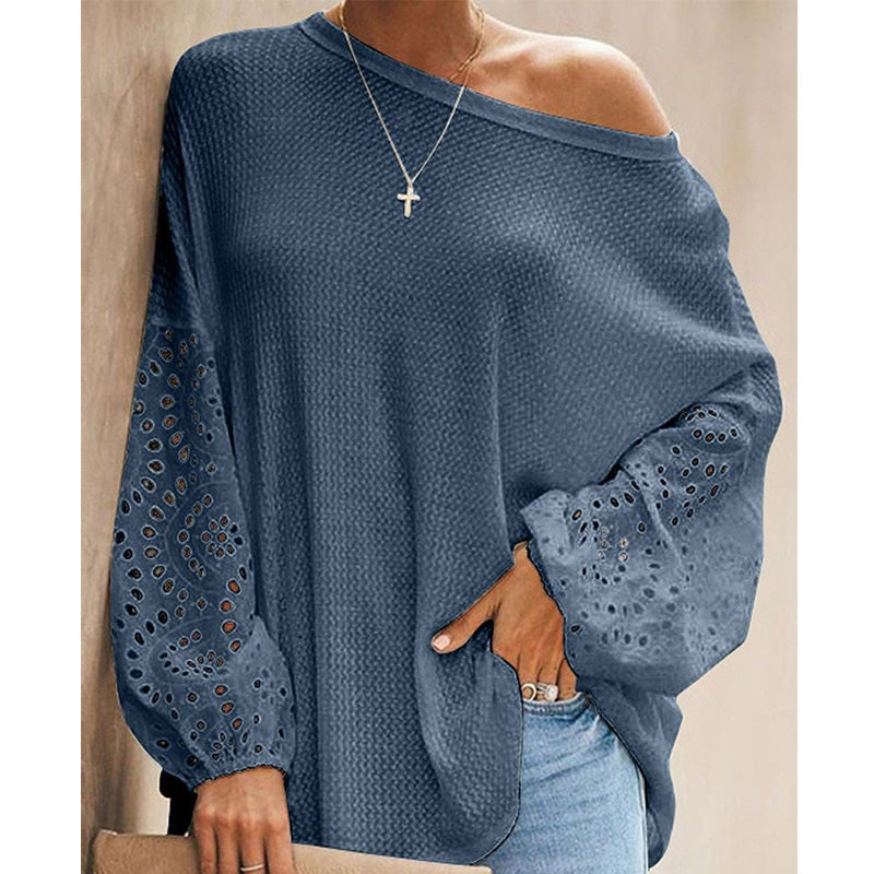 Women's lace hollow out long sleeve cold shoulder blouse pullover fall/winter tops