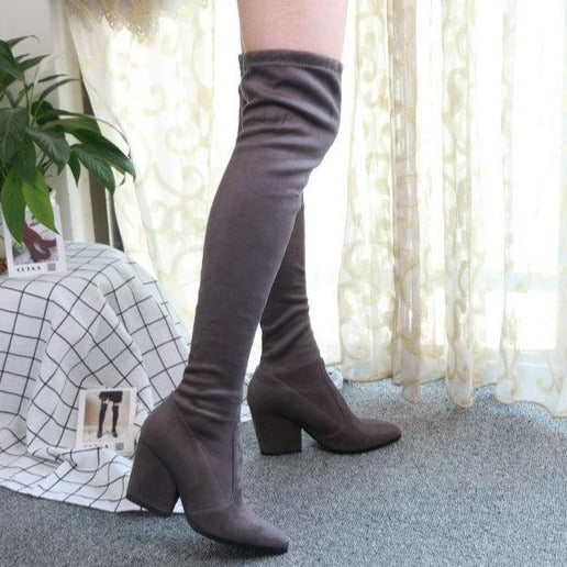 Women's sexy elastic thigh high boots pointed toe tall boots