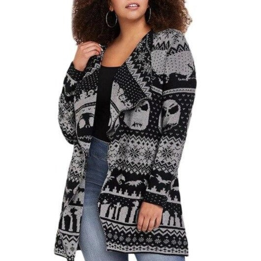 Women's skull print knitted cardigan open front long sleeve fall cardigan