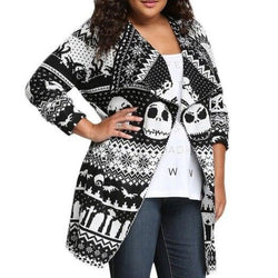 Women's skull print knitted cardigan open front long sleeve fall cardigan
