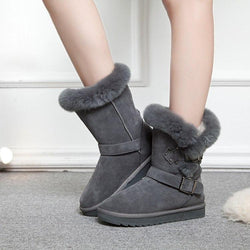 Mid-Calf Plush Warm Winter Boots Buckle Strap Snow Boots - fashionshoeshouse