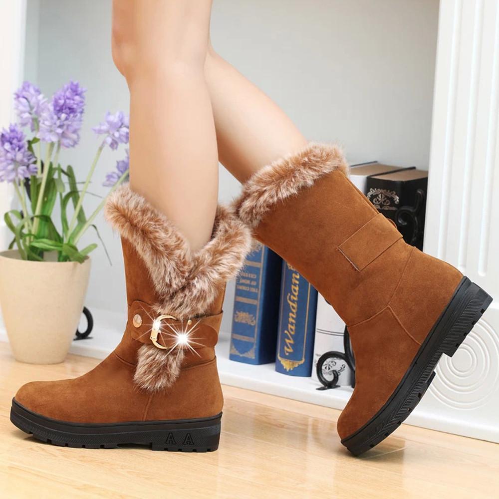 Warm Fur Boots for Women Slip-On Soft Snow Boots - fashionshoeshouse