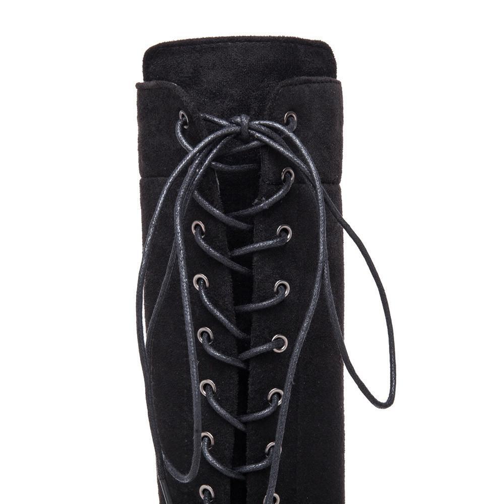 Winter Lace Up Boots for Women Over The Knee Zipper Boots - fashionshoeshouse