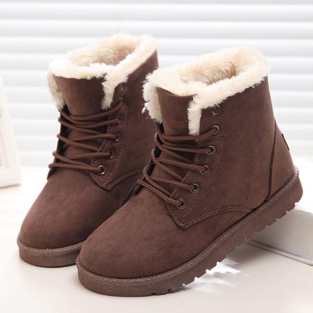 Women Winter Snow Boots Suede Ankle High Warm Fur Boots 5 Colors - fashionshoeshouse