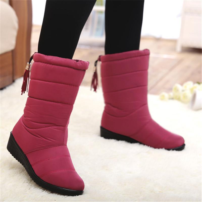 Waterproof Mid-Calf Boots for Women Warm Fur Shoes for Winter - fashionshoeshouse