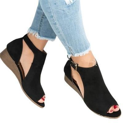 Woman wedge heels sandals chunky mid high heel summer peep toe sandals - fashionshoeshouse