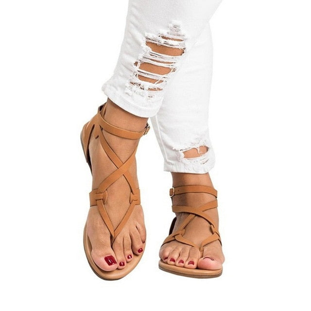 Women Sandals Plus Size Gladiator Sandals Summer Shoes Female Beach Flat Sandals Shoes Women - fashionshoeshouse