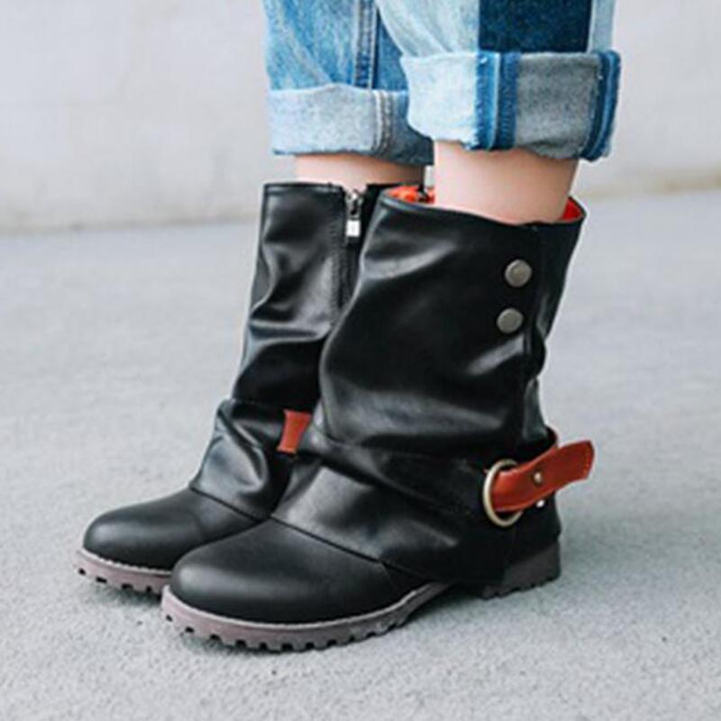 Vintage Fur-lined Buckle Ankle Boot - fashionshoeshouse