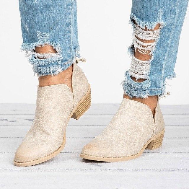 Chunky mid heels ladies spring autumn ankle boots - fashionshoeshouse