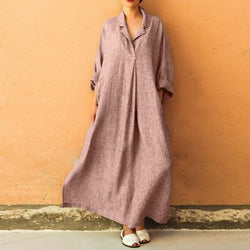 Autumn Winter Cotton Linen Maxi Dress - fashionshoeshouse