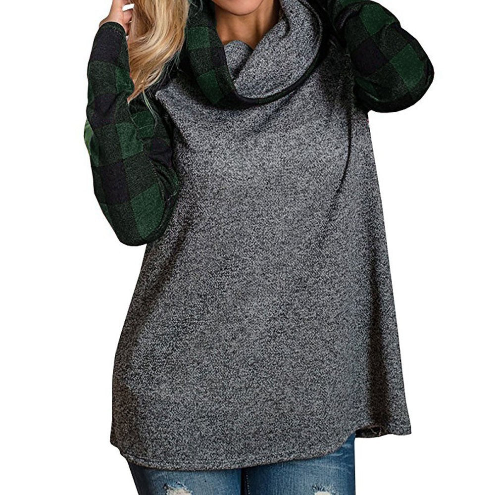 Womens Turtleneck Tops Plaid Shirts Tunic Long Sleeve Pullover Sweatshirt - fashionshoeshouse