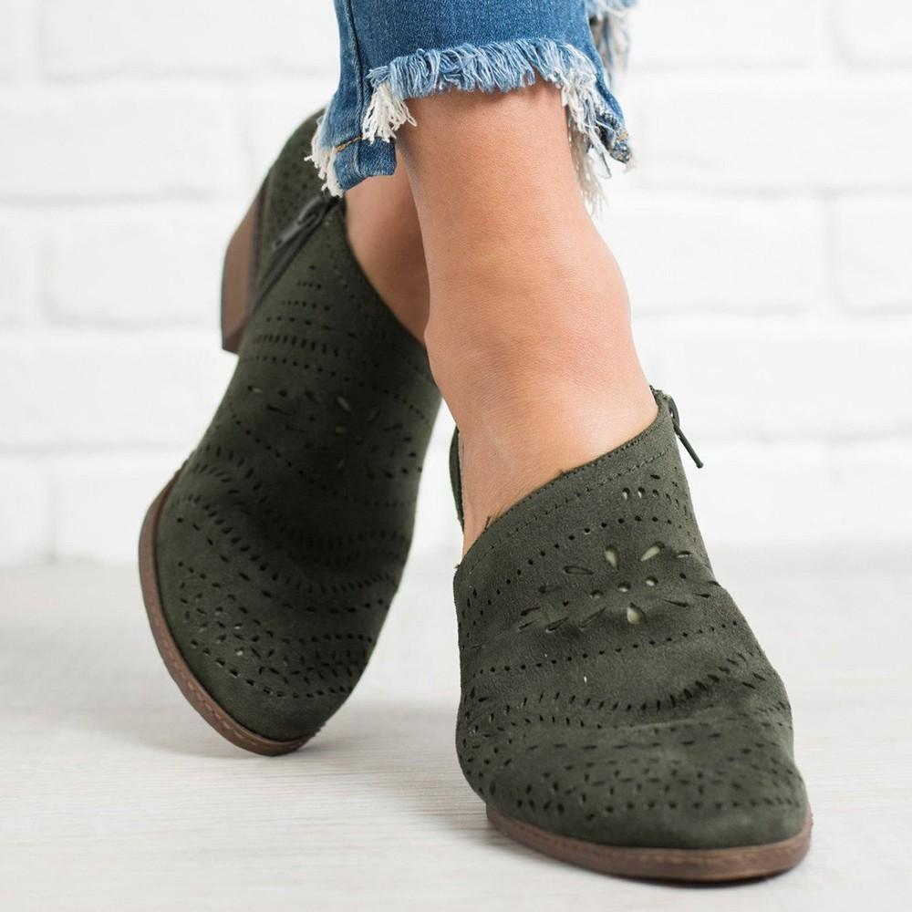 Vintage Chunky Low Heels Booties - fashionshoeshouse