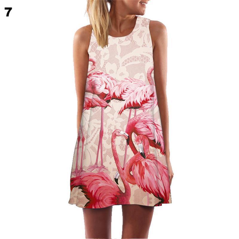 Flamingo Floral Print Beach Boho Dress - fashionshoeshouse