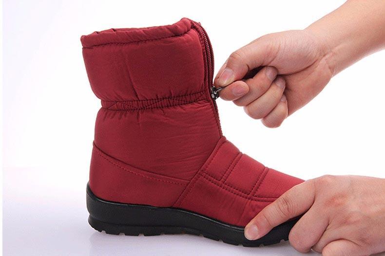 Waterproof zipper faux fur warm ankle boots - fashionshoeshouse