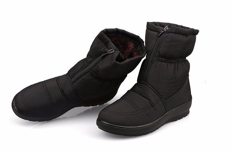 Waterproof zipper faux fur warm ankle boots - fashionshoeshouse