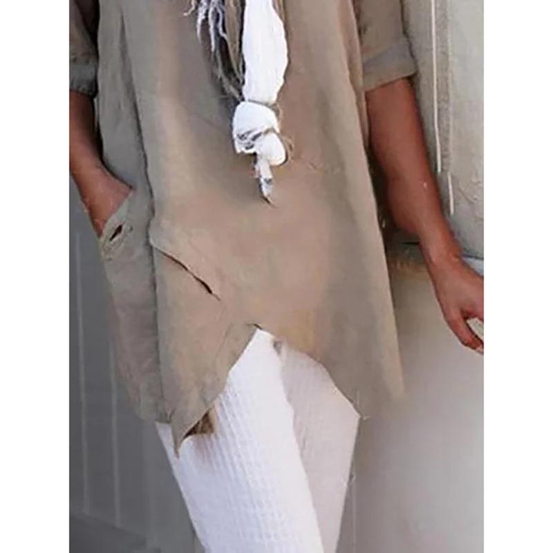 Pockets Half Sleeve Asymmetrical Casual Blouses - fashionshoeshouse